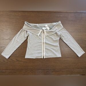 NWT By Anthropologie Off Shoulder Zip Front Striped Top in Cream and Black